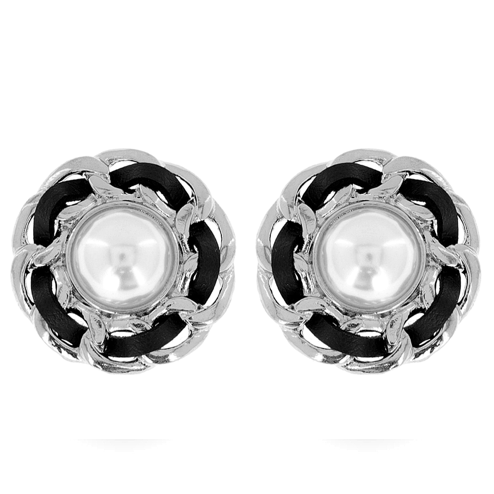 Classic Silver Black Sophisticated Designer Earrings Pearl Clip Business…